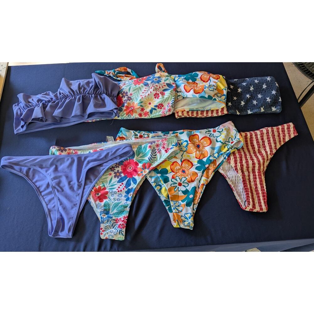 Bikini Swimsuits Women Size Large Lot Of 4 Tube Tank 2 Piece Padded Ruffle